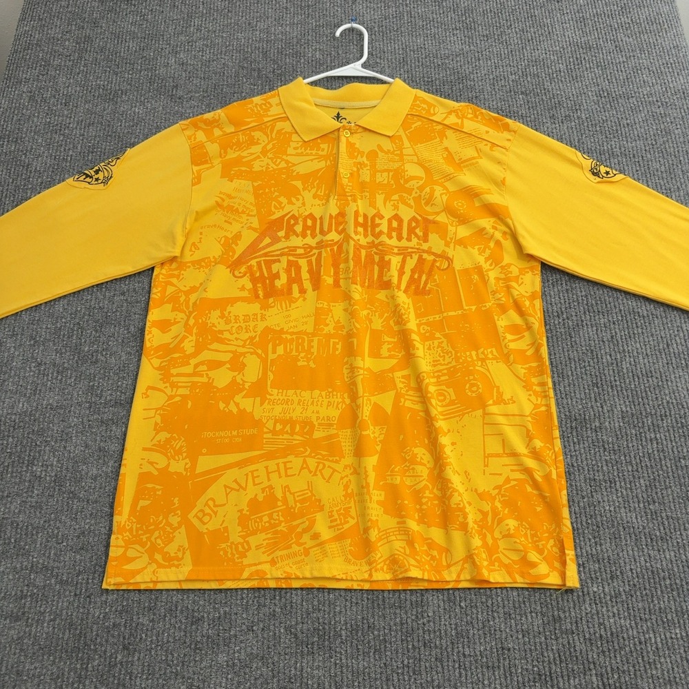 Blac Label Polo Shirt Mens 2XL Yellow 100‎ Cotton All Over Print Streetwear